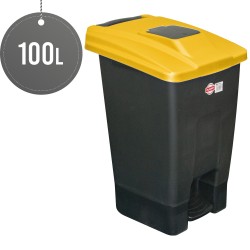 Large Wheelie Bin 100L Black Waste Rubbish Recycling Pedal with Coloured Lid Bin Yellow