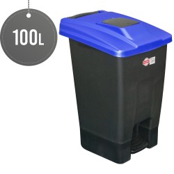 Large Wheelie Bin 100L Black Waste Rubbish Recycling Pedal with Coloured Lid Blue