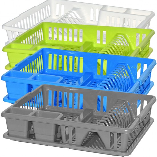 Plastic Dish Drainer Rack With DripTray & Cutlery Holder 47x39x10.5cm Blue Tools & Gadgets image