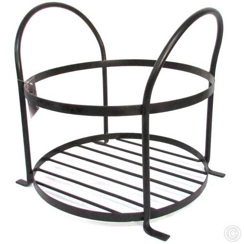 Free Standing Round Heavy Duty Black Metal Fireplace Log Holder Rack Shelf