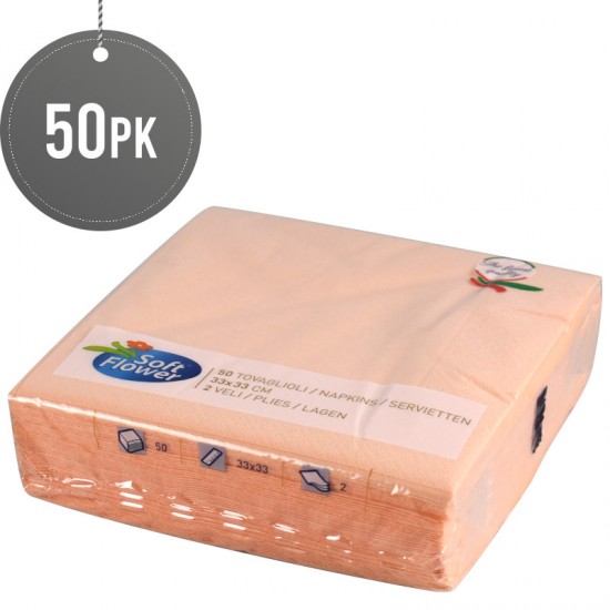 Soft Flower Paper Napkins Coloured Serviettes Tissues 2 Ply 50 Sheets (33 x 33cm, Salmon) Paper Disposable image