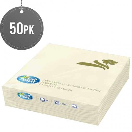 Soft Flower Paper Napkins Coloured Serviettes Tissues 2 Ply 50 Sheets (40 x 40cm, Vanilla) image