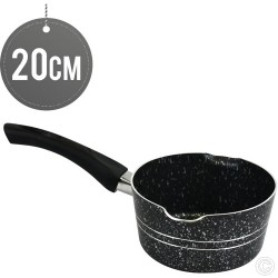 20cm Klassic Non-Stick Milk Pan Saucepan Milk Boiling Pot Marble Coated Lang Handle Black