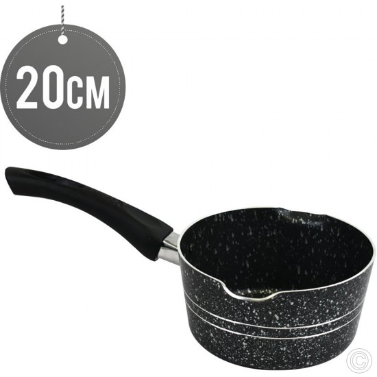 20cm Klassic Non-Stick Milk Pan Saucepan Milk Boiling Pot Marble Coated Lang Handle Black Non Stick Cookware image