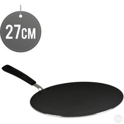 Non Stick Flat Tawa 27cm Pancake Pan Tawa Roti Pan Flat Crepe Pan Marble Coated Aluminium Black