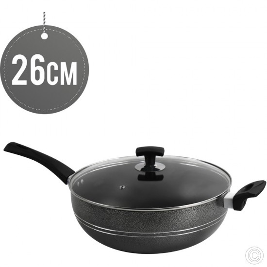 Ashley Non-Stick Wok 26CM Long Handle With Glass Lid Non Stick Cookware image