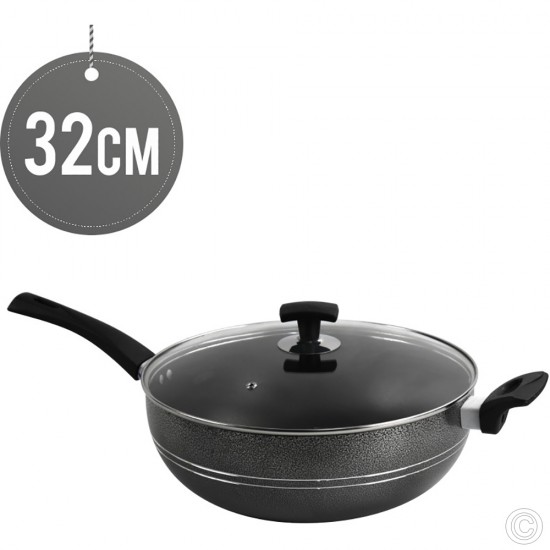 Ashley Non-Stick Wok 32CM Long Handle With Glass Lid Non Stick Cookware image