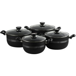 Ashley Non Stick Casserole Set 22-24-26-28cm Induction Base Black 