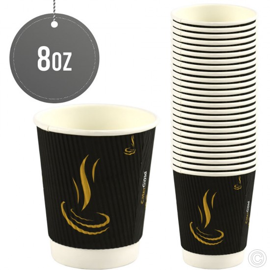 8oz Ripple Paper Takeaway Coffee Cups Pack of 25 Cater Gold Perfect for Hot or Cold Drinks Brown image
