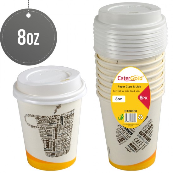 Paper Cup with Lid 8oz 8pk Paper Disposable image
