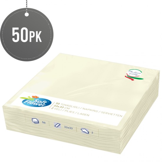 Soft Flower Paper Napkins Coloured Serviettes Tissues 2 Ply 50 Sheets (33 x 33cm, Vanilla) Paper Disposable image