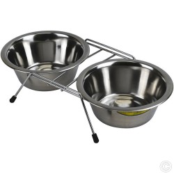 Stainless Steel Pet Bowls Feed Double Bowls 3QT W/2
