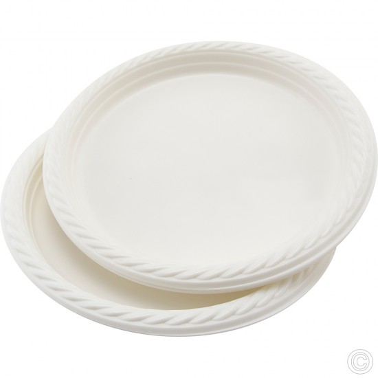 10 inch Large Plastic Plates Disposable Pack of 8 White Quality Durable Plates Ideal for Hot and Cold Food Plastic Disposable image