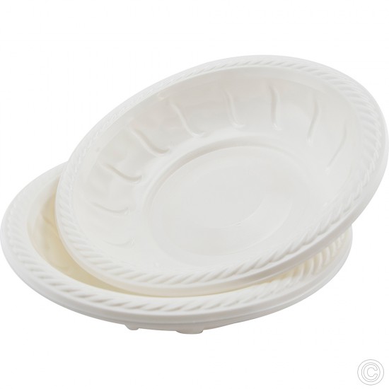 10 inch Plastic Salad Bowls Disposable 8 Pack White Cereal Party Dessert Buffet Bowl Lightweight Plastic Disposable image