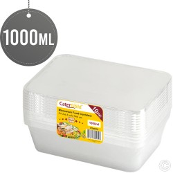 Microwave Plastic Food Containers 1000CC Takeaway  Disposable 10 Pack with Lids Rectangular BPA Free Freezer Safe Recyclable