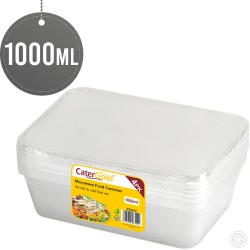 1000CC Microwave Plastic Food Containers Takeaway  Disposable 4 Pack with Lids Rectangular BPA Free Freezer Safe Recyclable