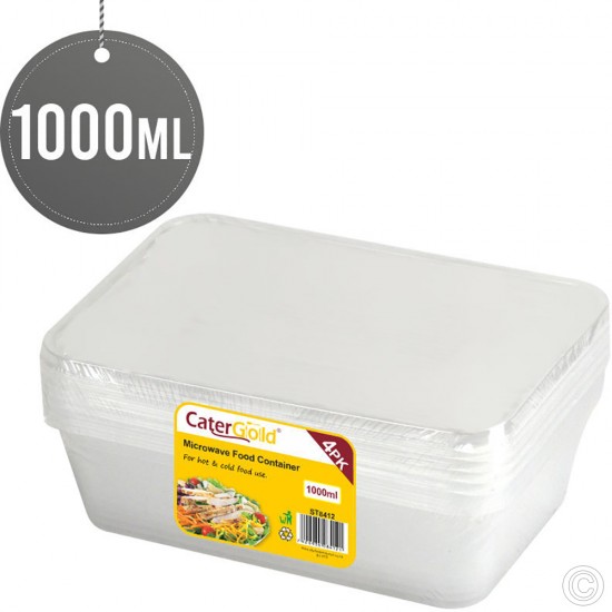 1000CC Microwave Plastic Food Takeaway Containers Disposable 4 Pack with Lids Rectangular BPA Free Freezer Safe Recyclable Plastic Disposable image