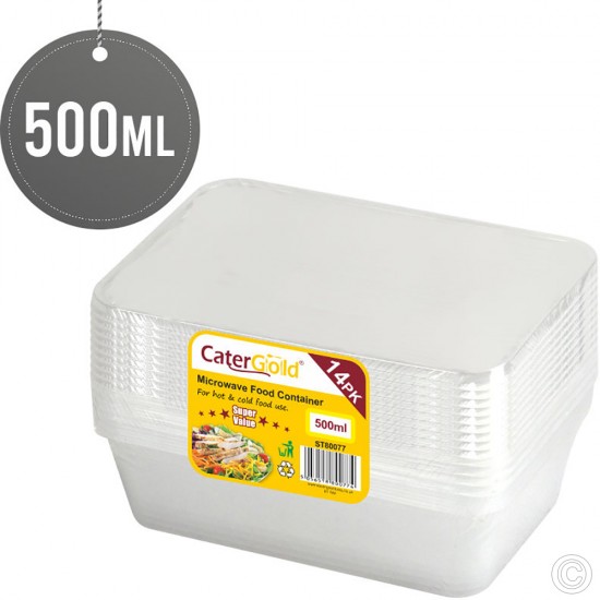 500CC Microwave Plastic Food Takeaway Containers Disposable 14 Pack with Lids Rectangular BPA Free Freezer Safe Recyclable Plastic Disposable image