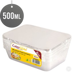 500ML Microwave Plastic Food Containers Takeaway  Disposable 6 Pack with Lids Rectangular BPA Free Freezer Safe Recyclable