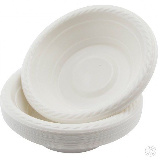 6 inch Plastic Salad Bowls Disposable 50 Pack White Cereal Party Dessert Buffet Bowl Lightweight Plastic Disposable image