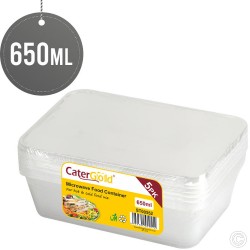 650ML Microwave Plastic Food Containers Takeaway  Disposable 5 Pack with Lids Rectangular BPA Free Freezer Safe Recyclable