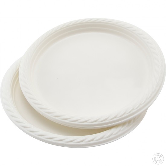 9 inch Large Plastic Plates Disposable Pack of 12 White Quality Durable Plates Ideal for Hot and Cold Food image