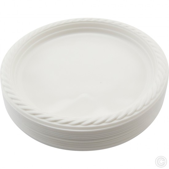 9 inch Large Plastic Plates Disposable Pack of 50 White Quality Durable Plates Ideal for Hot and Cold Food image