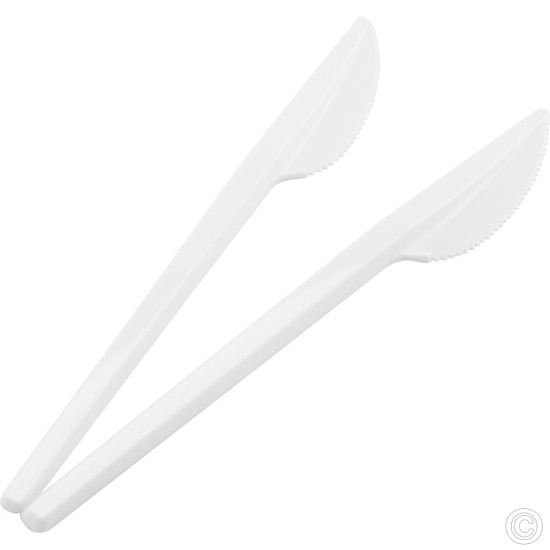 Plastic Knives Disposable Reusable Pack of 100 White PET Plastic Cutlery for Parties Basic Everyday Tableware Dinnerware Plastic Disposable image