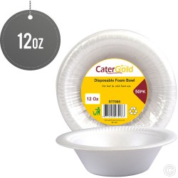 12oz Polystyrene Foam Bowl Disposable Party  (Pack of 50)  Eco-Friendly  White