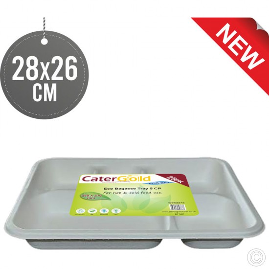 5 - Compartment Disposable Paper Plates Party Tableware Size (28X26CM) White Biodegradable Bagasse Plate Recyclable image