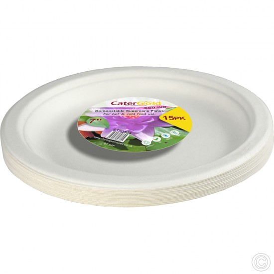 Disposable Paper Plates 7 Inches Party Tableware (Pack of 15) White Biodegradable Bagasse Plate Recyclable