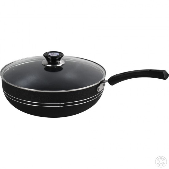 30cm Non stick Wok Pan Black Induction Stir Fry Pan with Lid Deep Frying Pot Granite Coating Long Handle Non Stick Cookware image