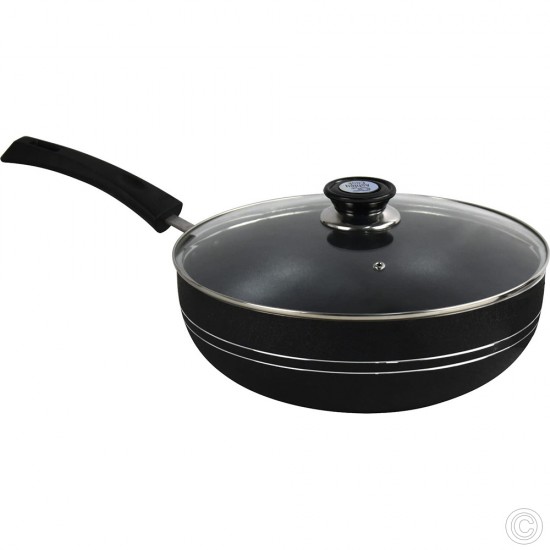 30cm Non stick Wok Pan Black Induction Stir Fry Pan with Lid Deep Frying Pot Granite Coating Long Handle Non Stick Cookware image