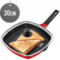 Hawkins 30 cm Die Cast Grill Pan with Glass Lid, Red (DCGP30G)
