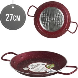 Non Stick Paella Pan 27cm Aluminium Skillet Red Perfect for Camping and Outdoor Cooking Rust Proof Coating