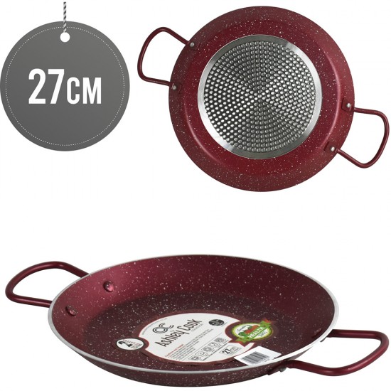 27cm Non Stick Paella Pan Aluminium Skillet Red Perfect for Camping and Outdoor Cooking Rust Proof Coating image