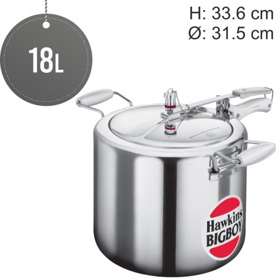 18L Litre Hawkins Big Boy Commercial Aluminium Pressure Cooker Extra Thick Base Silver image
