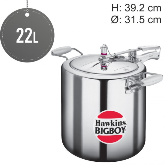 22 Litre Hawkins Big Boy Aluminium Pressure Cooker Xtra Thick Base Silver image