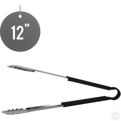 Stainless Steel Food Tongs Salad Serving BBQ 12 inches Tong with Black Coloured Non Slip Handle