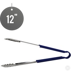 Stainless Steel Food Tongs Salad Serving BBQ 12 inches Tong with Blue Coloured Non Slip Handle