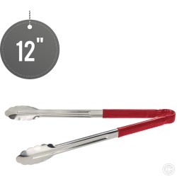 Stainless Steel Food Tongs 12 inches Salad Serving BBQ Tong with Red Coloured Non Slip Handle