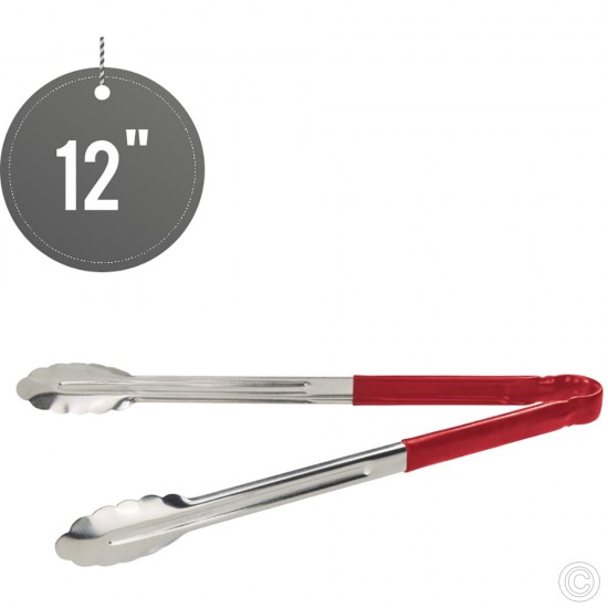 12 inches Stainless Steel Food Tongs Salad Serving BBQ Tong with Red Coloured Non Slip Handle image