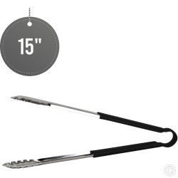15 inches Stainless Steel Food Tongs Salad Serving BBQ Tong with Black Coloured Non Slip Handle