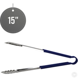 15 inches Stainless Steel Food Tongs Salad Serving BBQ Tong with Blue Coloured Non Slip Handle Ashley Cook ST14143 