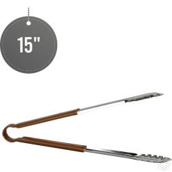 15 inches Stainless Steel Food Tongs Salad Serving BBQ Tong with Brown Coloured Non Slip Handle Ashley Cook