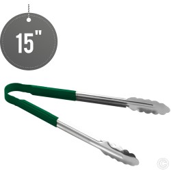 15 inches Stainless Steel Food Tongs Salad Serving BBQ Tong with Green Coloured Non Slip Handle