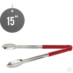 15 inches Stainless Steel Food Tongs Salad Serving BBQ Tong with Red Coloured Non Slip Handle