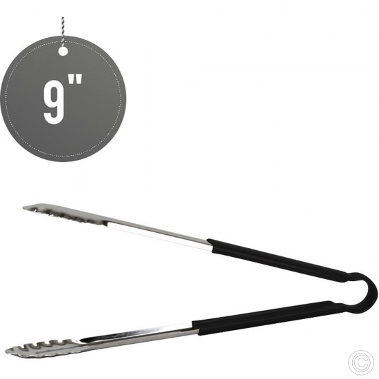 9 inches Stainless Steel Food Tongs Salad Serving BBQ Tong with Black Coloured Non Slip Handle image