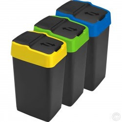 3-Pack 18L Plastic Swing Bin Indoor Recycling Bin - Colour Coded Double Swing Lid