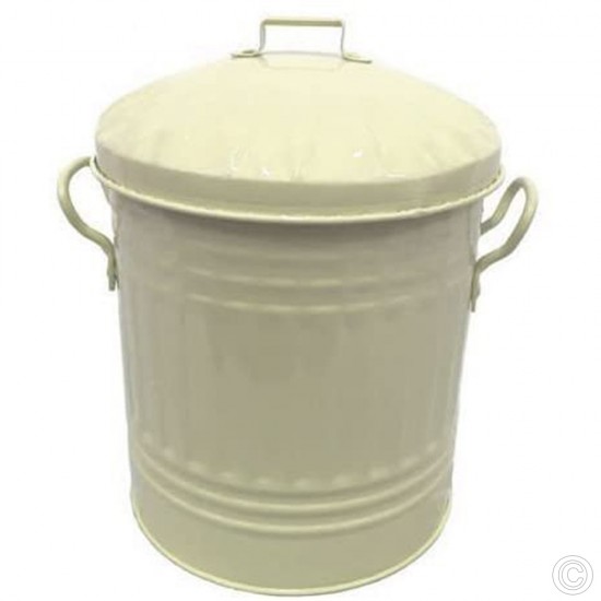 13L Mini Coloured Metal Dust Bin with Lid Recycling Waste Rubbish Cream image